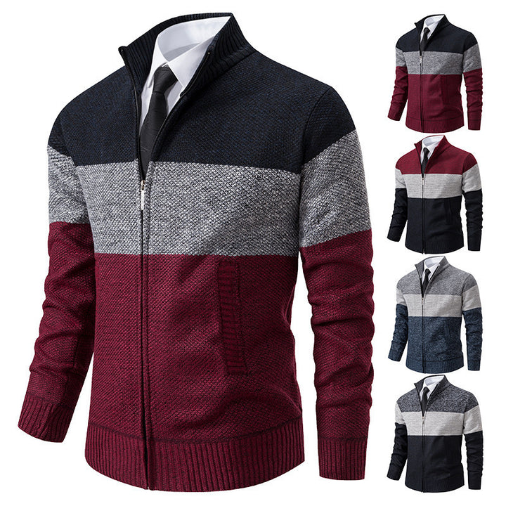 Herren modische Strickjacke mit strukturiertem Farbblockdesign Echoarchiv