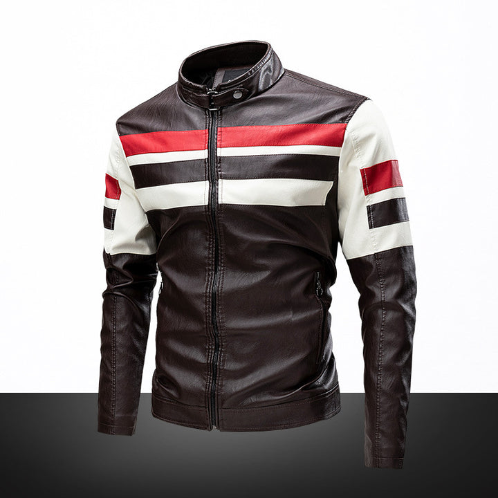 Herren Lederimitat-Bikerjacke im Retro-Racing-Design – Valtoré