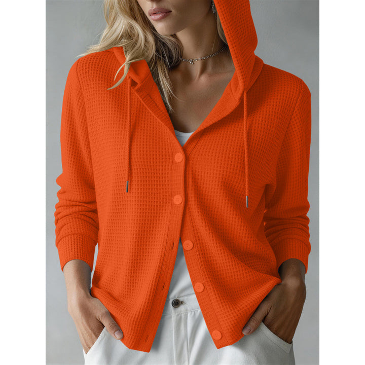 Damen Kapuzen-Strickjacke mit Waffelstruktur und Knopfleiste Echoarchiv