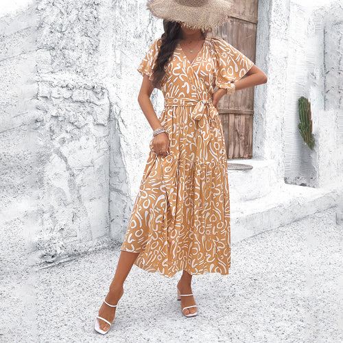 Damen Wickelmaxikleid mit luftigen Ärmeln und floralem Muster Echo Archiv