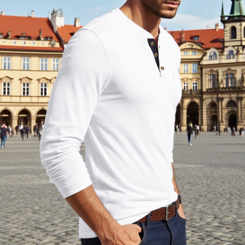 Herren Langarm-Henley-Shirt mit Knopfleiste und eleganten Akzenten Echoarchiv