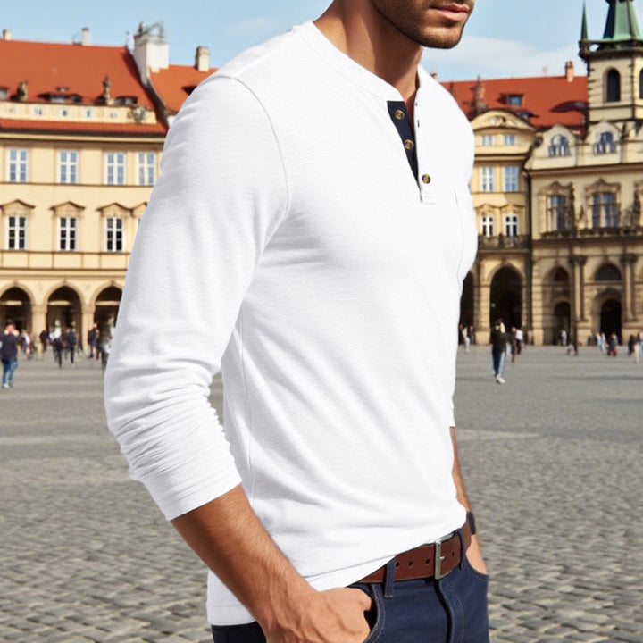 Herren Langarm-Henley-Shirt mit Knopfleiste und eleganten Akzenten Echoarchiv