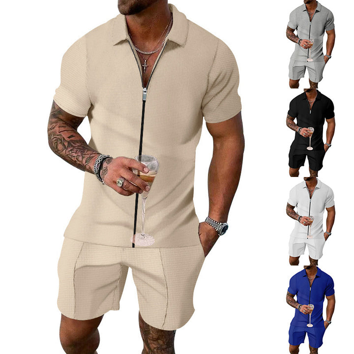 Herren modisches Freizeit-Set mit Zip-Design und strukturiertem Oberteil Echoarchiv