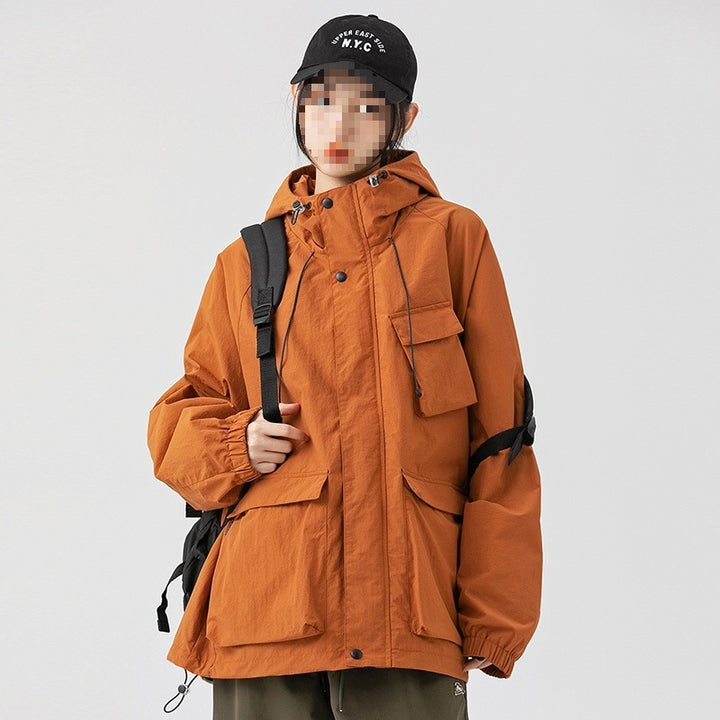 Damen Oversize Utility-Übergangsjacke mit Kapuze, Mehrfach-Taschen & Kordelzug Echoarchiv