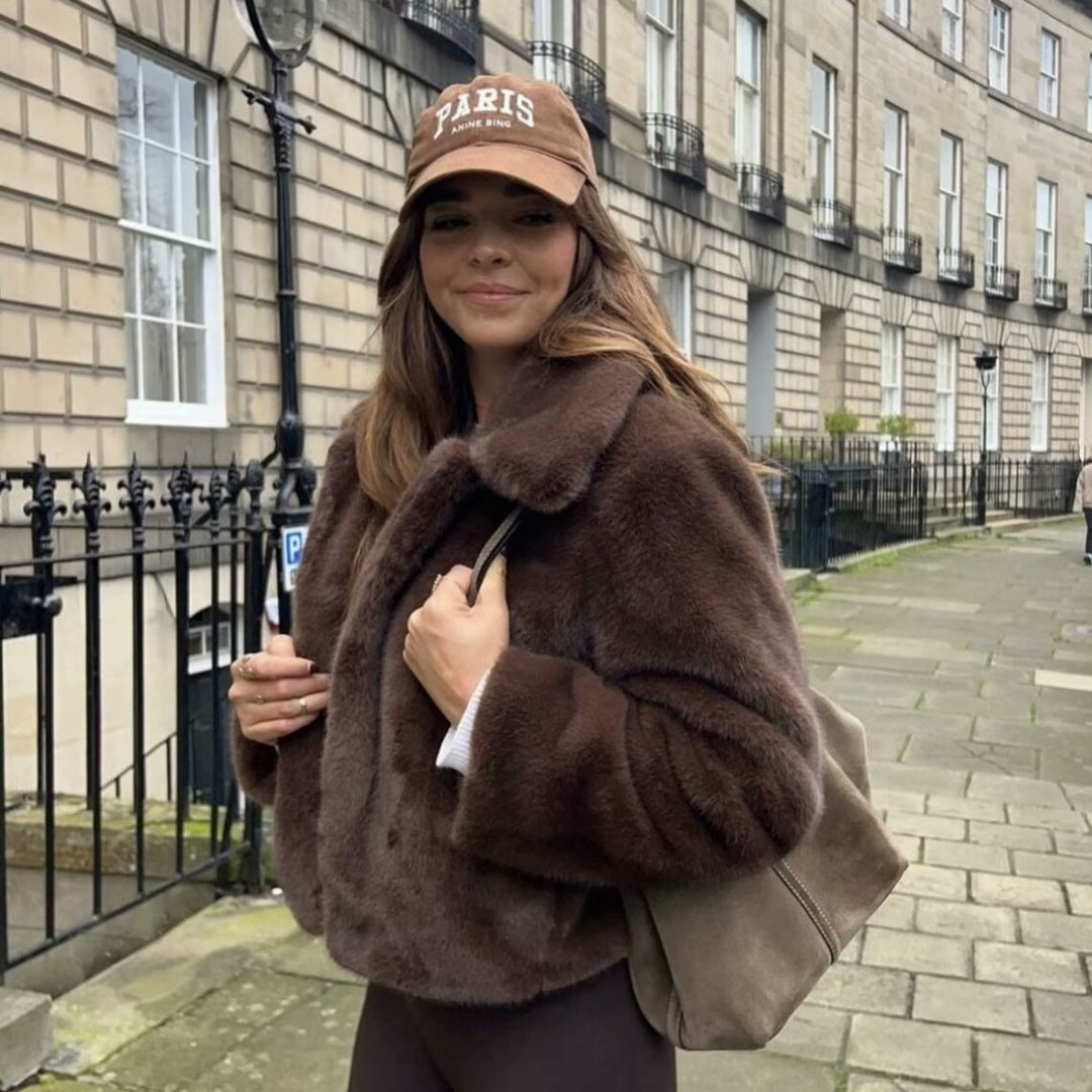 Damen Cropped Kunstfell‑Blouson mit Umlegekragen und weichem Teddy‑Fauxfur Echo Archiv