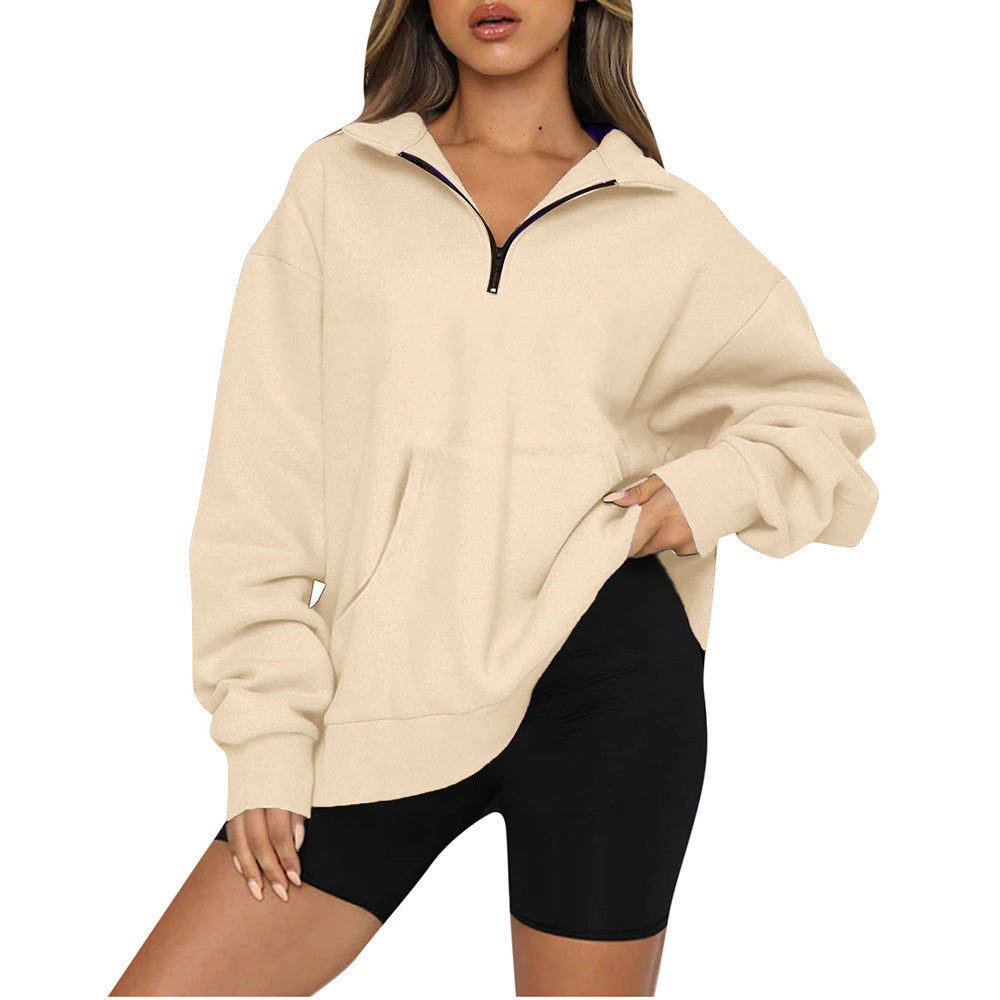 Damen nan Oversize-Halbzip-Kapuzenpullover mit Kängurutasche und verlängertem Saum Echo Archiv
