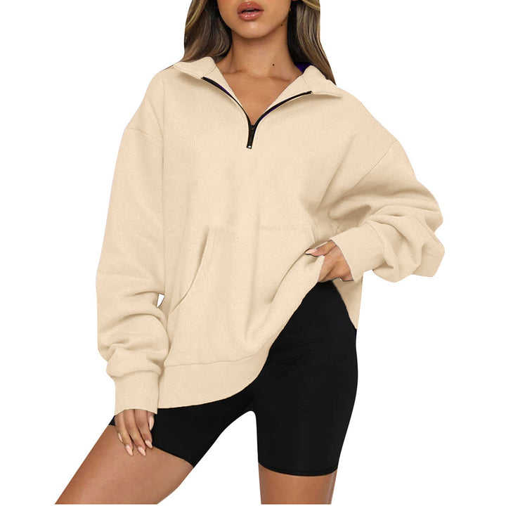 Damen nan Oversize-Halbzip-Kapuzenpullover mit Kängurutasche und verlängertem Saum Echo Archiv