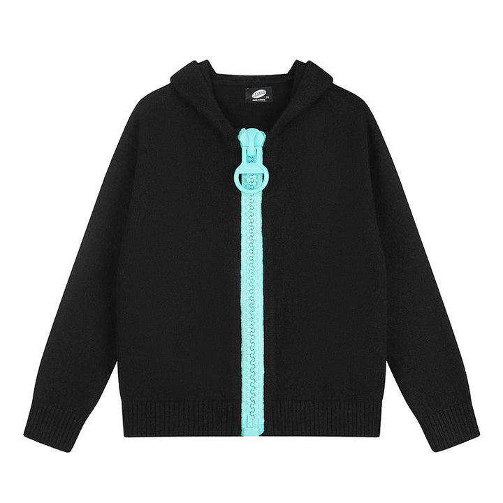 Damen Kapuzen-Strickjacke mit übergroßem Reißverschluss und softem Mohair-Mix Echoarchiv