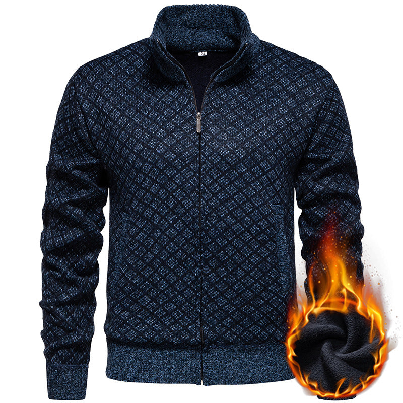 Herren Strickjacke mit modernem Zipper und feinem Karomuster Echoarchiv