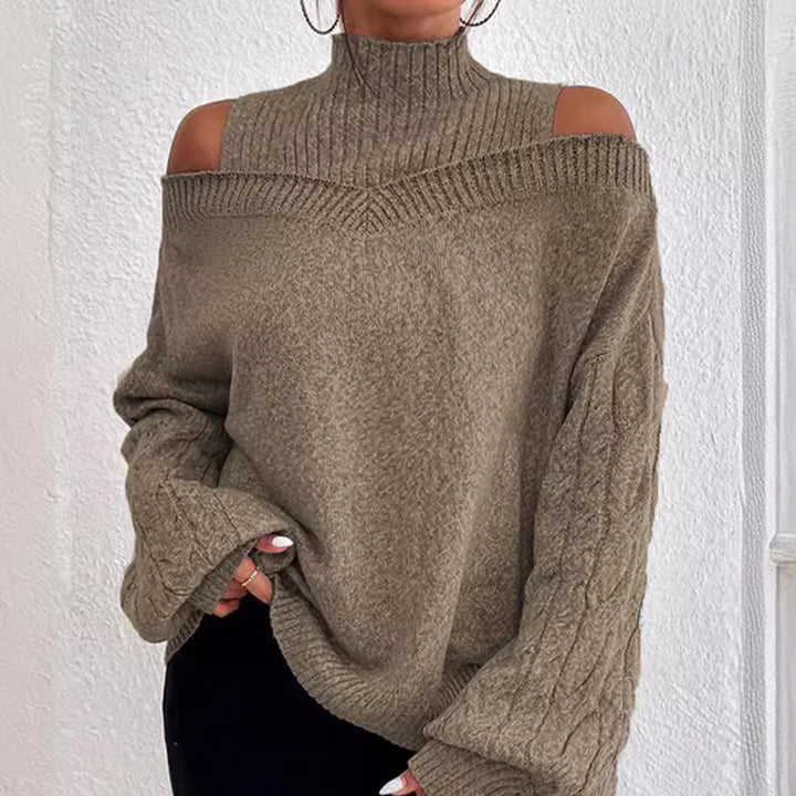 Damen nan schulterfreier Strickpullover mit Stehkragen und Zopfmusterärmeln Echo Archiv