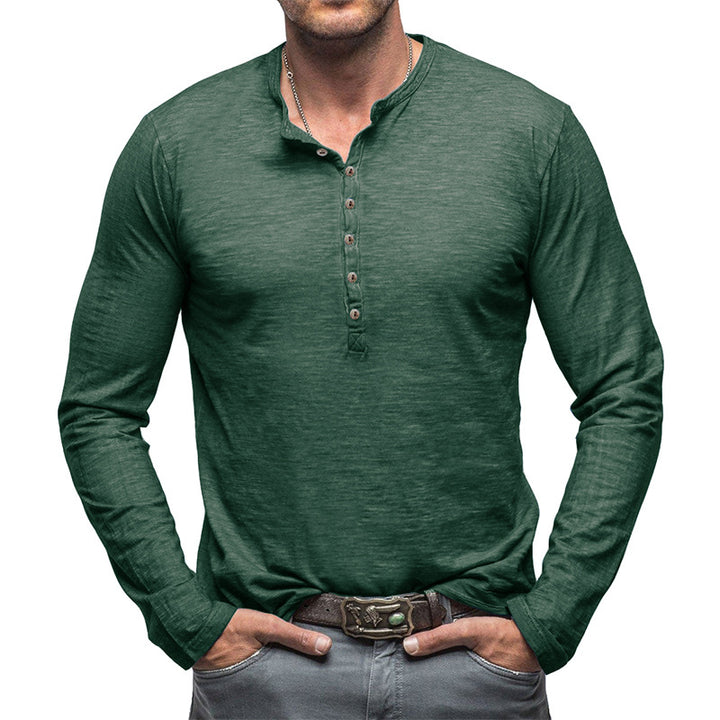 Herren Langarm-Henley-Shirt mit eleganter Knopfleiste und strukturiertem Stoff Echoarchiv