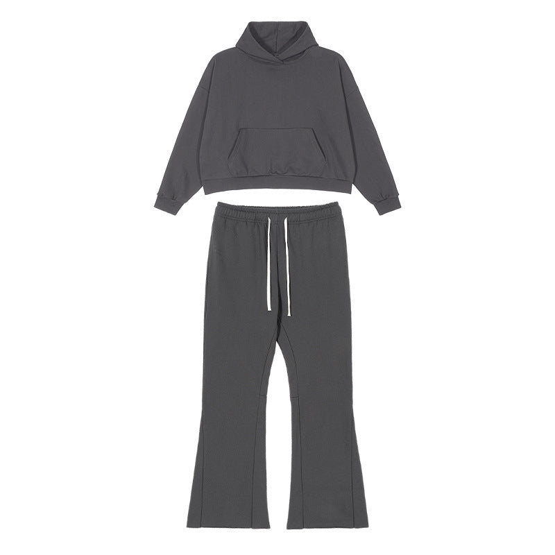 Damen Cropped-Kapuzenpullover und ausgestellte Sweathose Lounge-Set aus French-Terry Echo Archiv