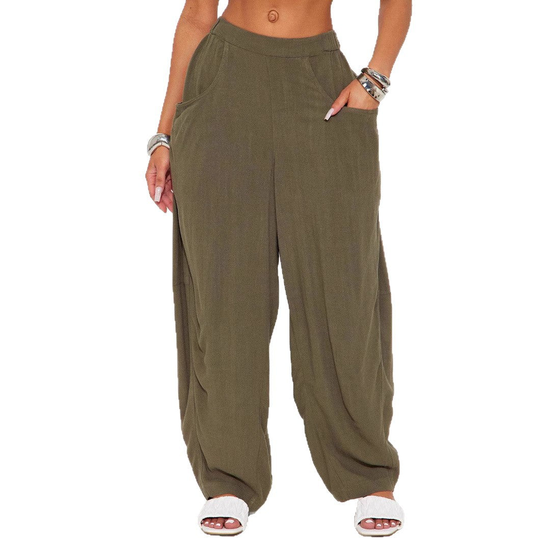 Damen Weite Relax-Hose mit hohem Komfortbund, tiefen Eingrifftaschen & lockerem Palazzo-Schnitt – Avérine