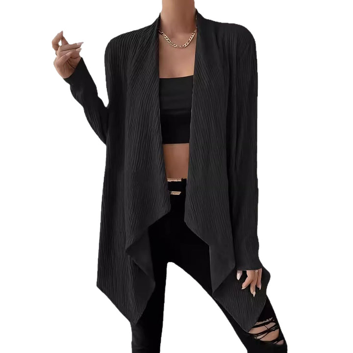 Damen Offener Crinkle-Cardigan mit Wasserfall-Saum und Longline-Silhouette – Veloura