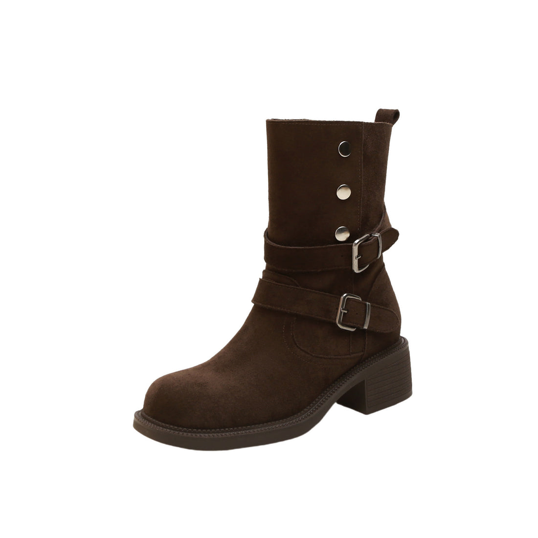 Damen Kurzschaft-Bikerboot aus Wildleder mit verstellbaren Schnallen und markantem Blockabsatz Echo Archiv