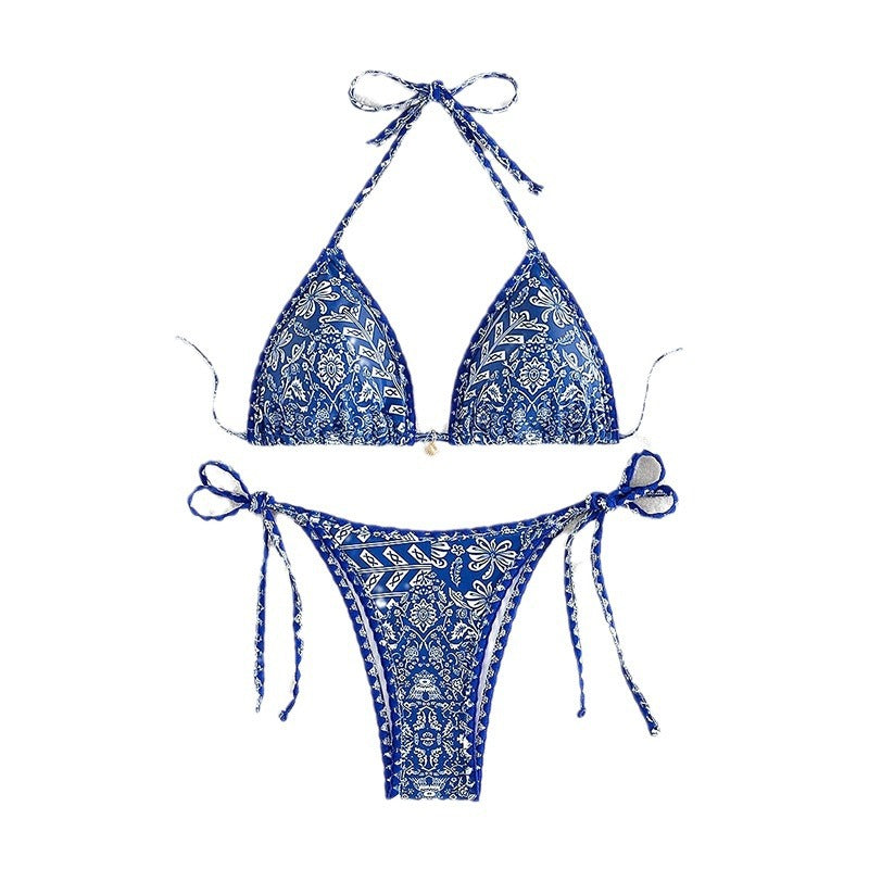 Damen Triangel-Bikini mit verstellbaren Bindebändern und floralem Print Echo Archiv