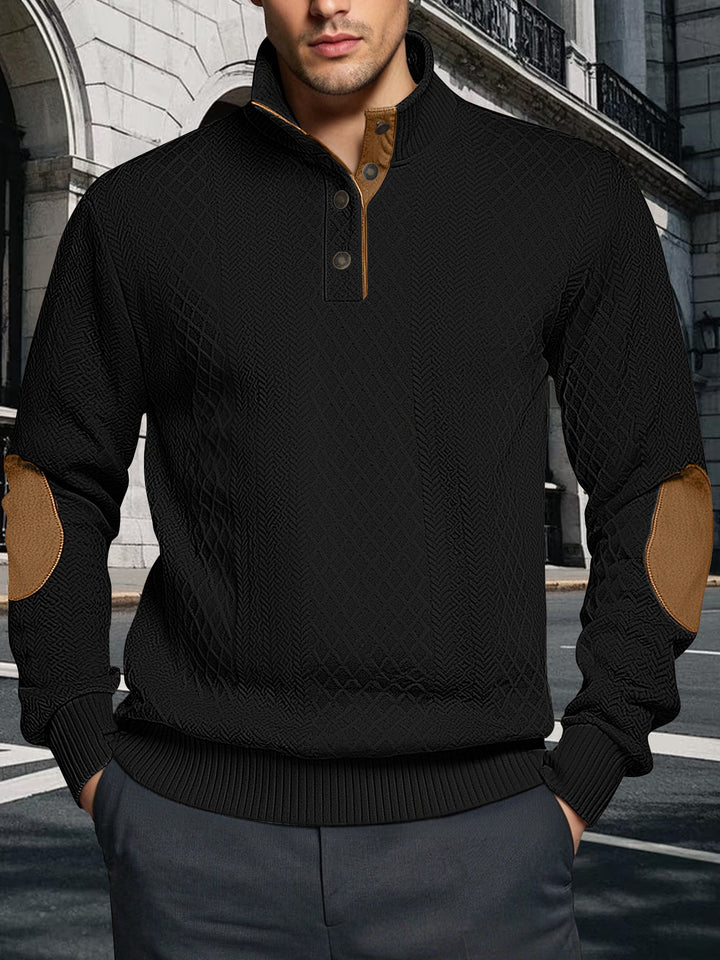 Herren Strickpullover mit strukturiertem Design und Lederpatches Echoarchiv