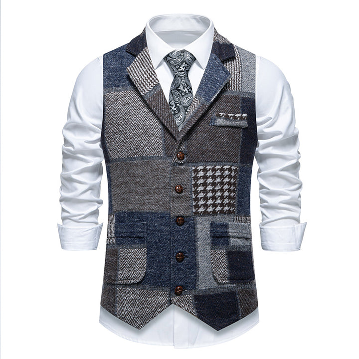 Herren nan Patchwork Weste mit Reverskragen Knopfleiste und aufgesetzten Taschen Echo Archiv
