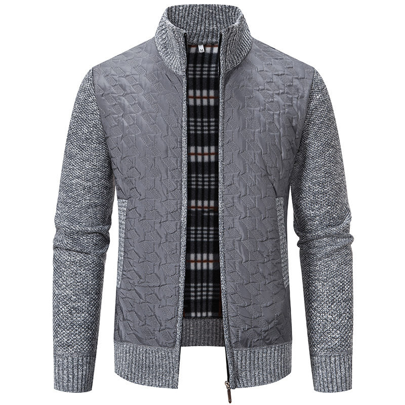 Herren gesteppte Strick‑Hybridjacke mit Stehkragen, durchgehendem Reißverschluss und kariertem Futter Echo Archiv