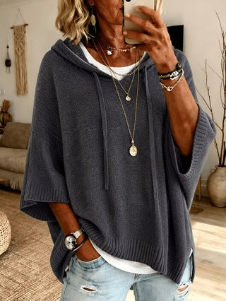 Damen nan Oversize Strickponcho mit Kapuze und kurzen Ärmeln Echo Archiv