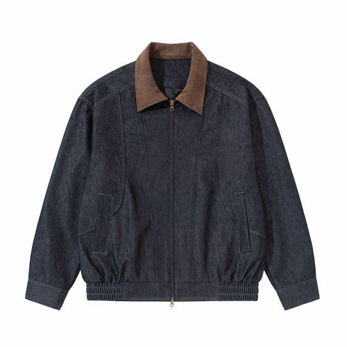 Herren Boxy-Denim-Blousonjacke mit Wildlederkragen und elastischem Saum Echoarchiv