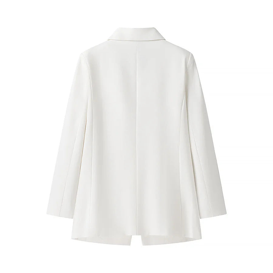 Damen unstrukturierter Longblazer mit fallendem Revers, leichter Stretchqualität und Pattentaschen – Célinea