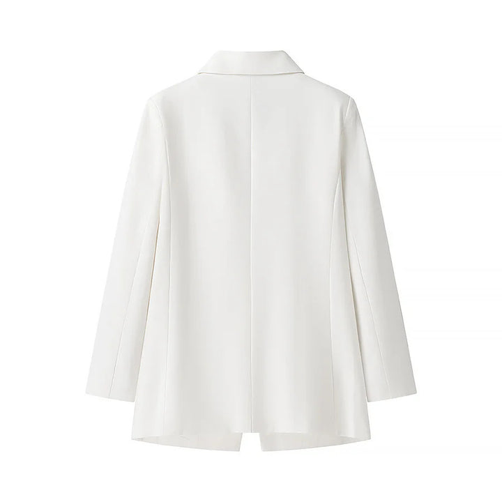Damen unstrukturierter Longblazer mit fallendem Revers, leichter Stretchqualität und Pattentaschen – Célinea