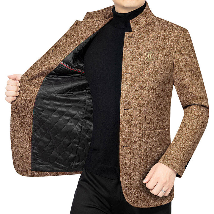 Herren Moderner Stehkragen-Blazer im Travel-Stil mit wattierter Innenfütterung – Tianoro