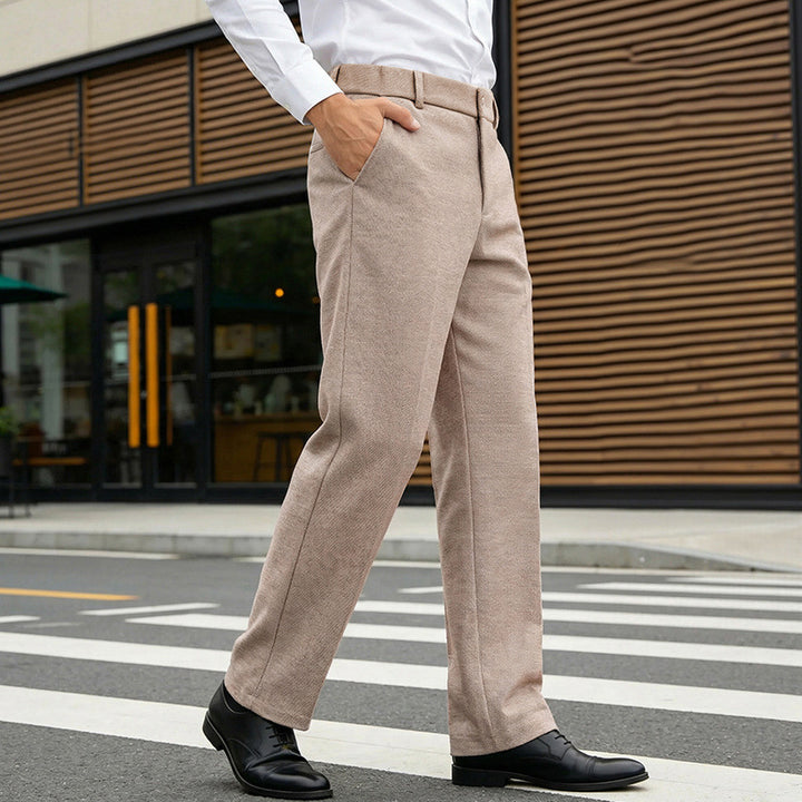 Herren Elegante gerade Tailoring-Hose mit Bügelfalte und feiner Fischgrätstruktur – Marzano