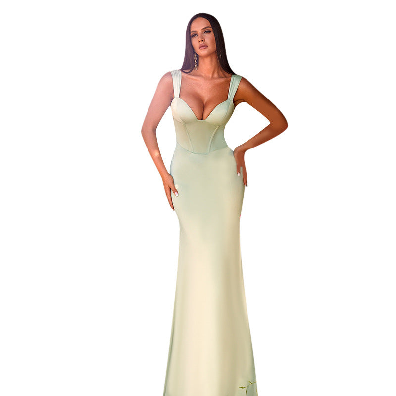 Damen elegantes körperbetontes Maxikleid mit tiefem V-Ausschnitt Echo Archiv