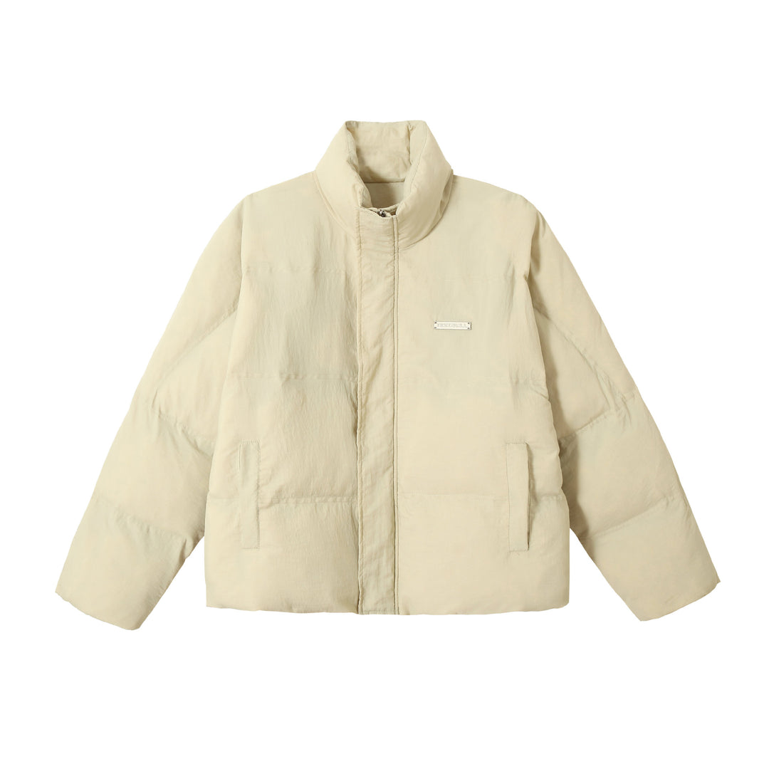 Unisex Boxy-Pufferblouson mit hohem Stehkragen und verdeckter Frontblende Echoarchiv