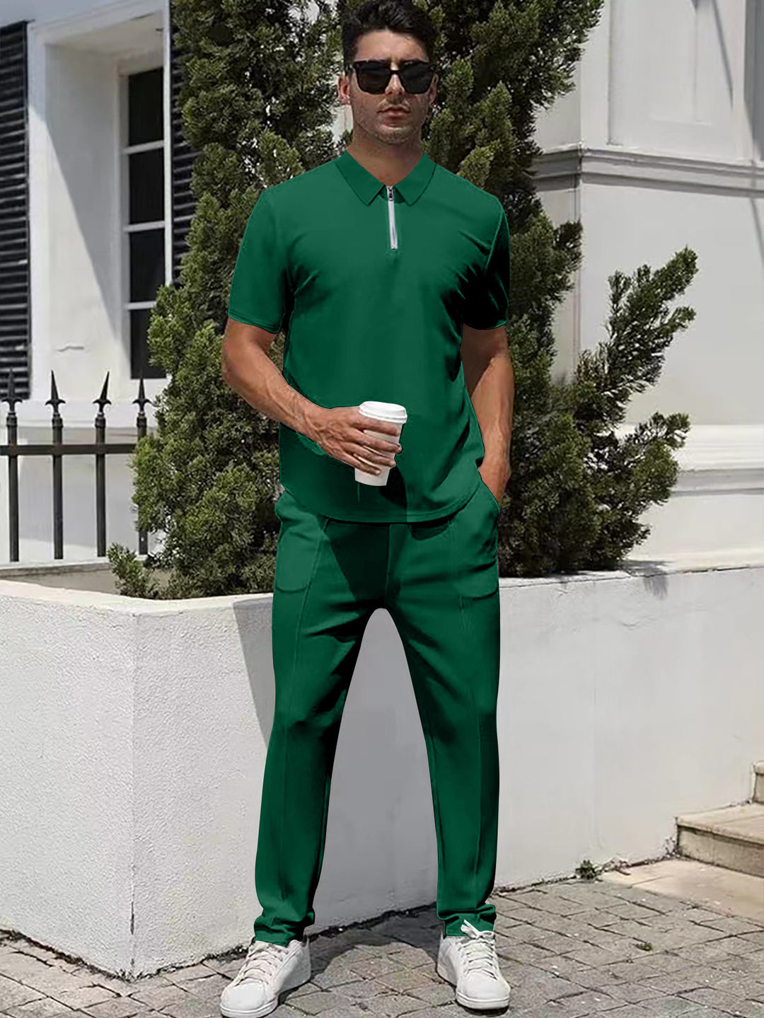 Herren nan urbanes Reise-Poloshirt mit kurzem Frontreißverschluss, elastischem Interlock und knitterarmer Pflege Echo Archiv