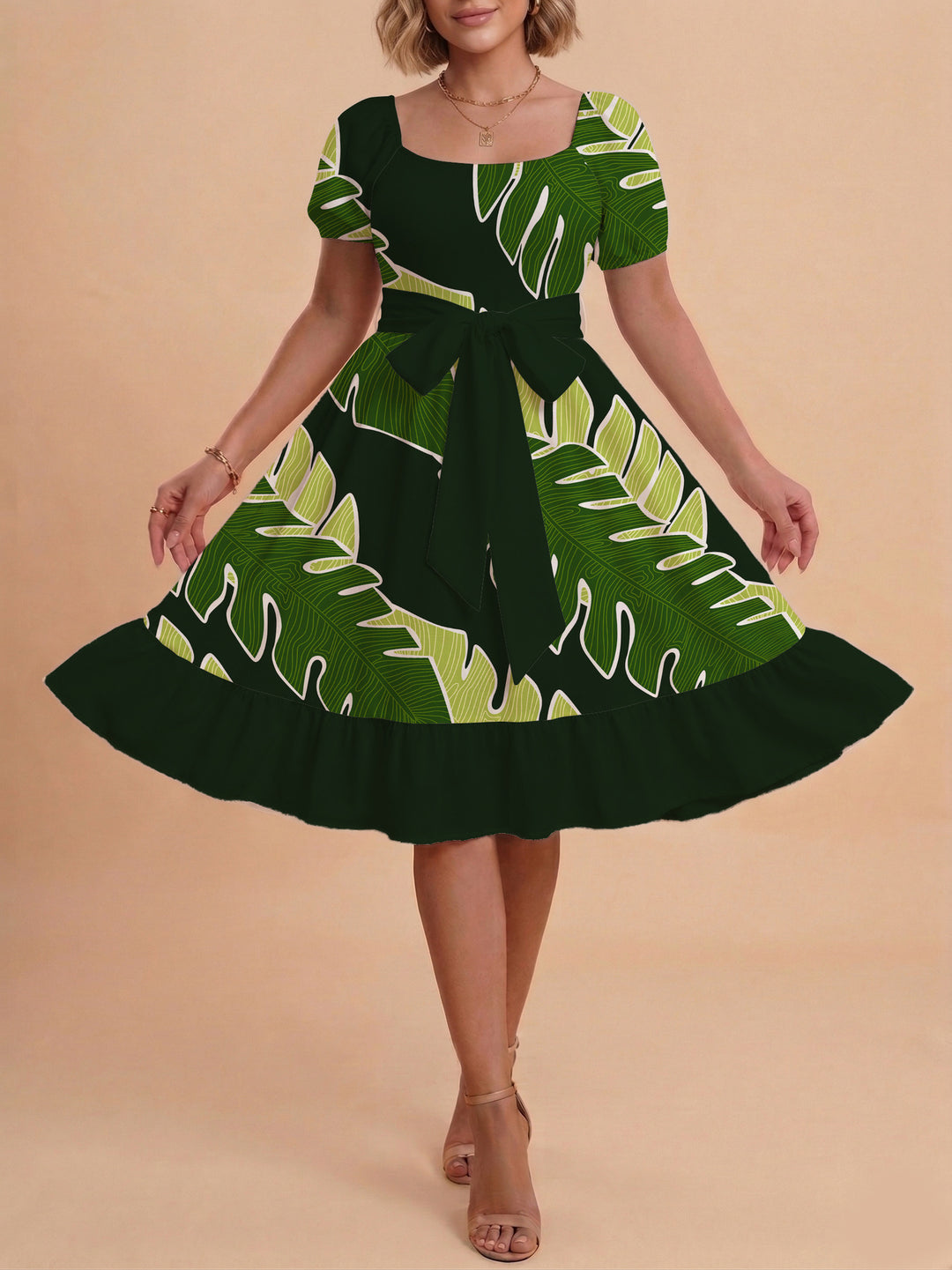 Damen A-Linien-Kleid mit floralen Motiven und taillierbarem Gürtel Echo Archiv