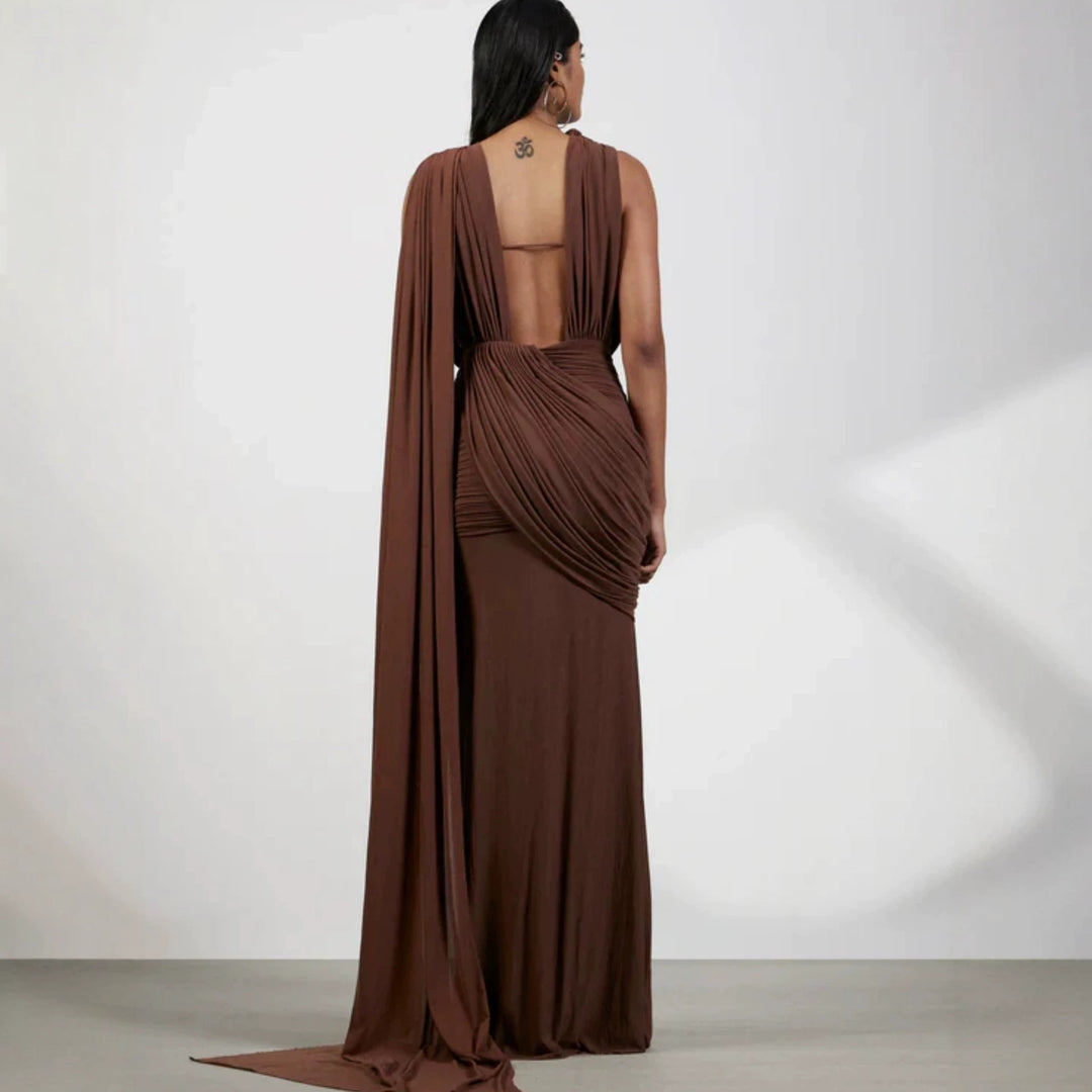 Damen bodenlanges Wickelkleid mit raffinierten Drapierungsdetails und elegantem V-Ausschnitt Echo Archiv
