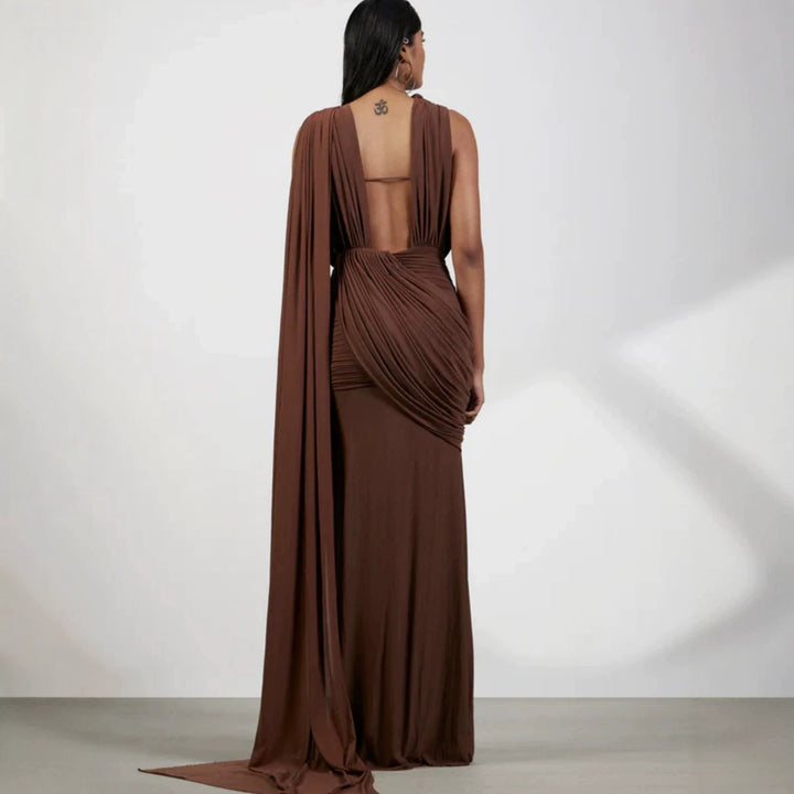 Damen bodenlanges Wickelkleid mit raffinierten Drapierungsdetails und elegantem V-Ausschnitt Echo Archiv