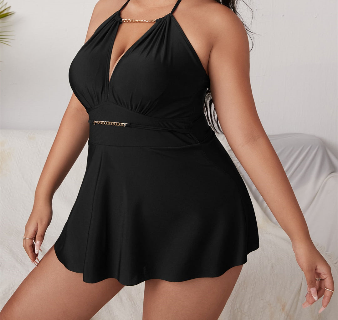 Damen Strandkleid mit tiefem V-Ausschnitt und dekorativem Ketten-Detail Echo Archiv