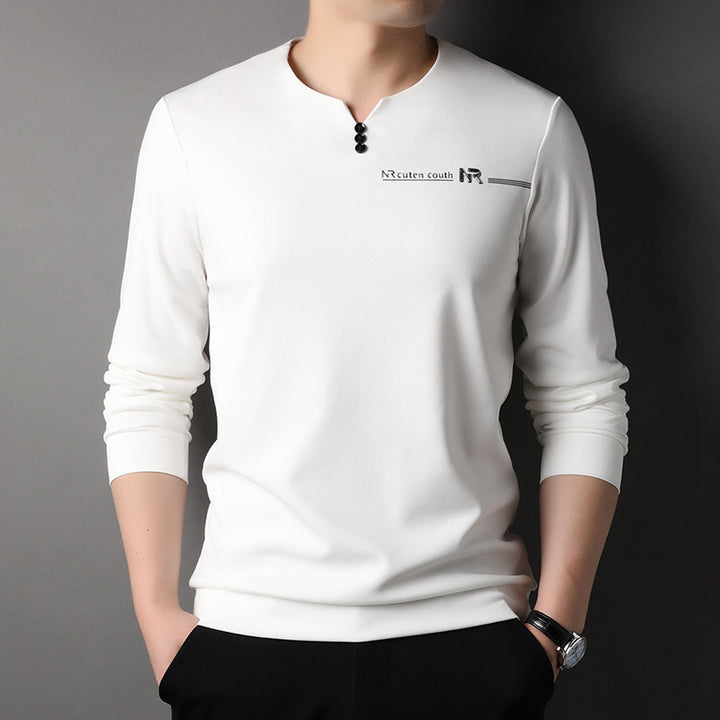 Herren Langarmshirt mit elegantem Stehkragen und modischen Knopfdetails Echoarchiv