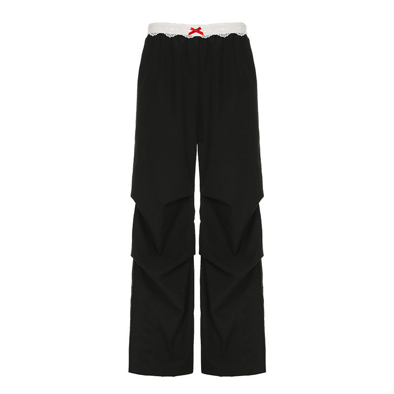 Damen Lässige Lagenhose mit Spitzenbund und Zierschleife – Avélisse