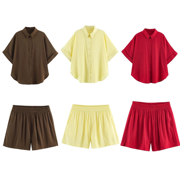 Damen Lockeres zweiteiliges Set mit Oversize-Hemd und Elastik-Shorts Echo Archiv