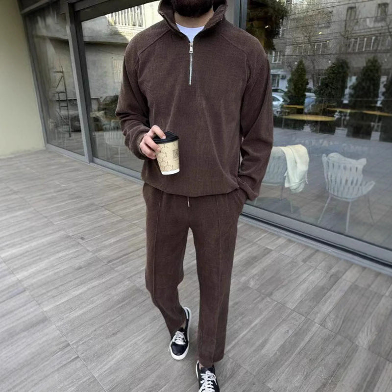 Herren modischer Fleece-Langarmpullover mit kurzem Reißverschluss Echoarchiv