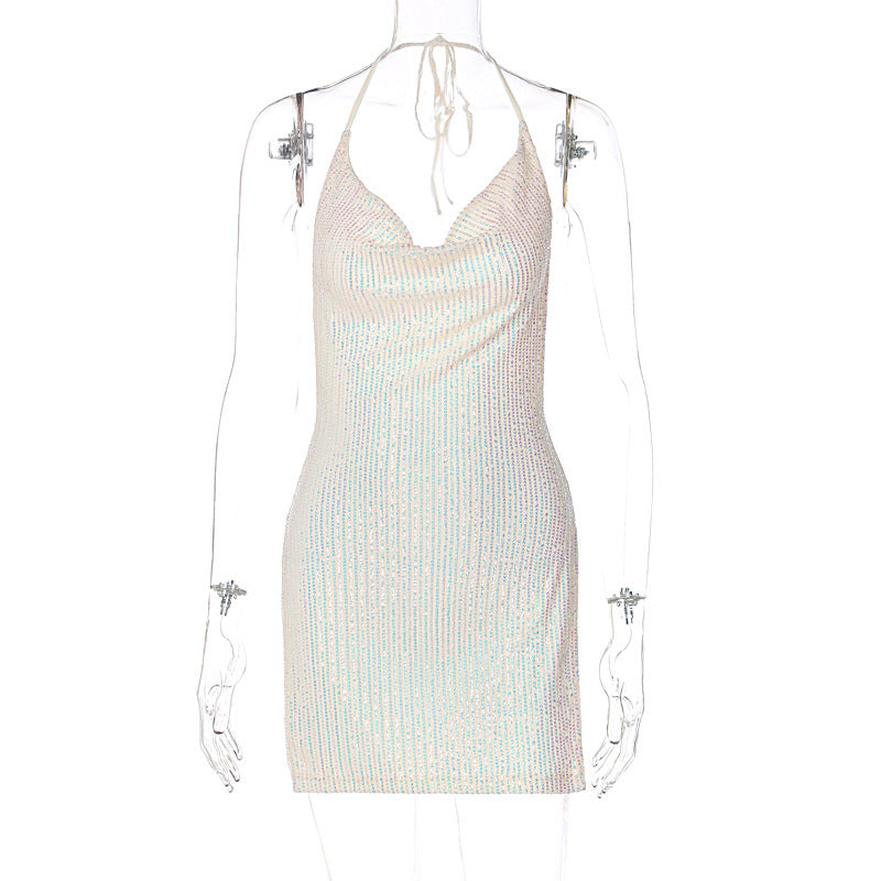 Damen Funkelndes Minikleid mit schmalem Schnitt und Halterdesign Echo Archiv