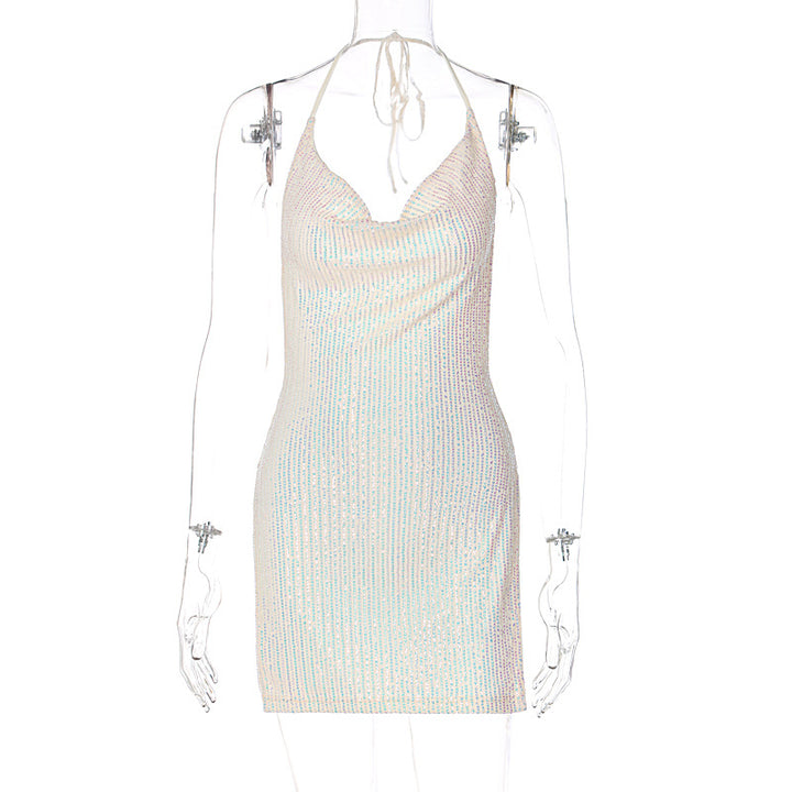 Damen Funkelndes Minikleid mit schmalem Schnitt und Halterdesign Echo Archiv
