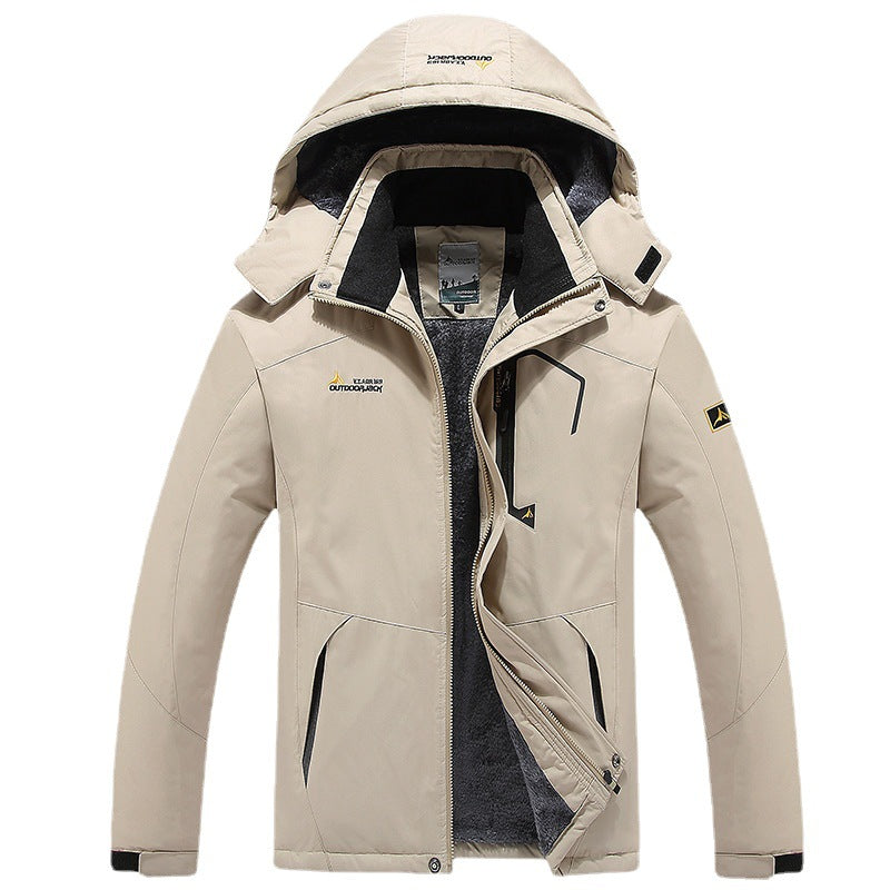 Herren technische Outdoor-Thermojacke mit abnehmbarer Kapuze, winddichter Außenschale und wärmender Fleece-Innenlage Echoarchiv
