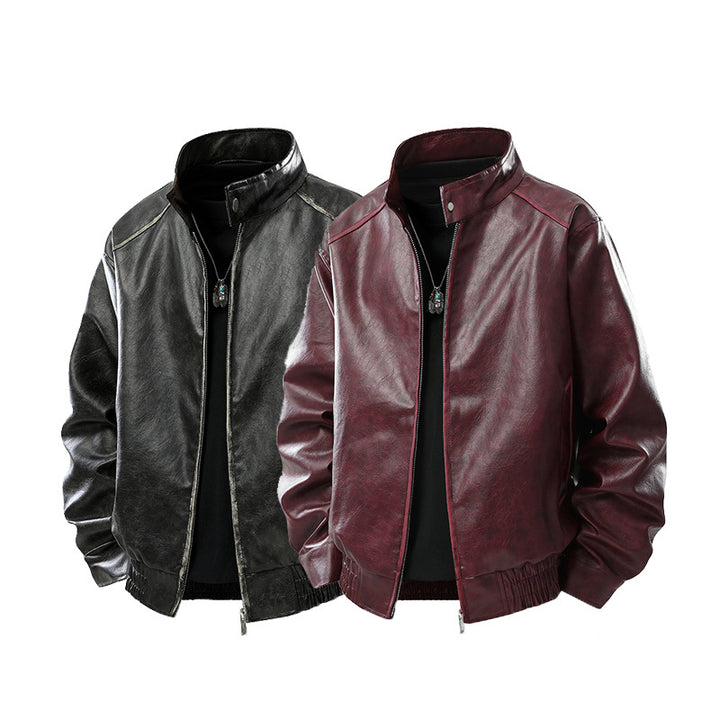 Herren Modern geschnittene Kunstleder-Fliegerjacke mit Stehkragen, Reißverschluss und elastischem Saum Echo Archiv