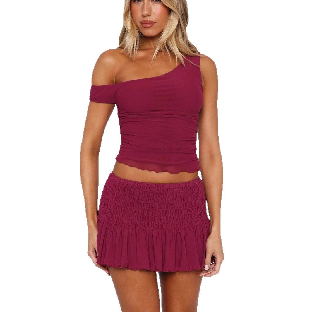 Damen Set mit off-shoulder Oberteil und gerafftem Rock Echo Archiv