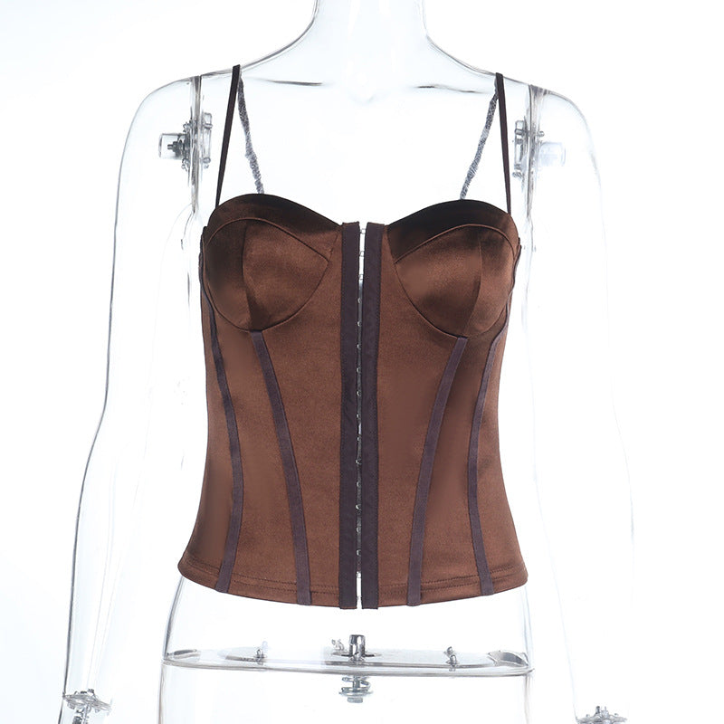 Damen figurbetonte Satin-Corsage mit feinen Trägern und dekorativen Einsätzen Echo Archiv