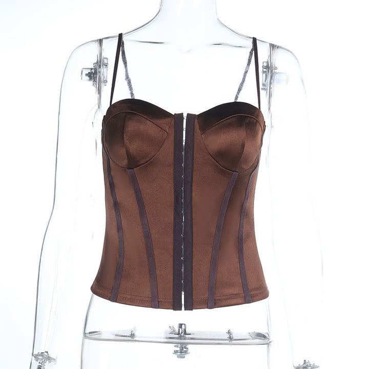 Damen figurbetonte Satin-Corsage mit feinen Trägern und dekorativen Einsätzen Echo Archiv