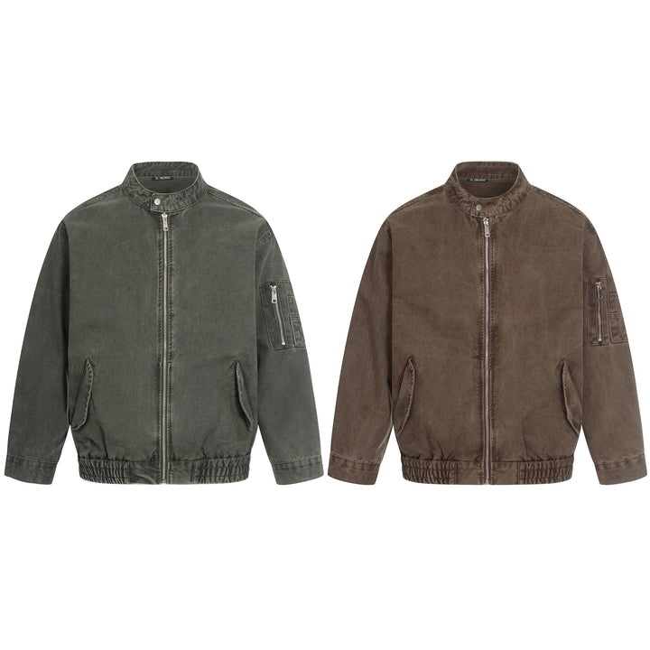 Herren kurz geschnittene Vintage‑Wasch Bomberjacke im Boxy‑Cut mit Stehkragen und Ärmel‑Reißverschluss Echoarchiv