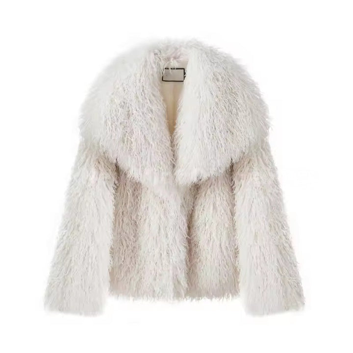 Damen Kurzjacke aus langflorigem Kunstpelz mit extra breitem Schalkragen Echo Archiv
