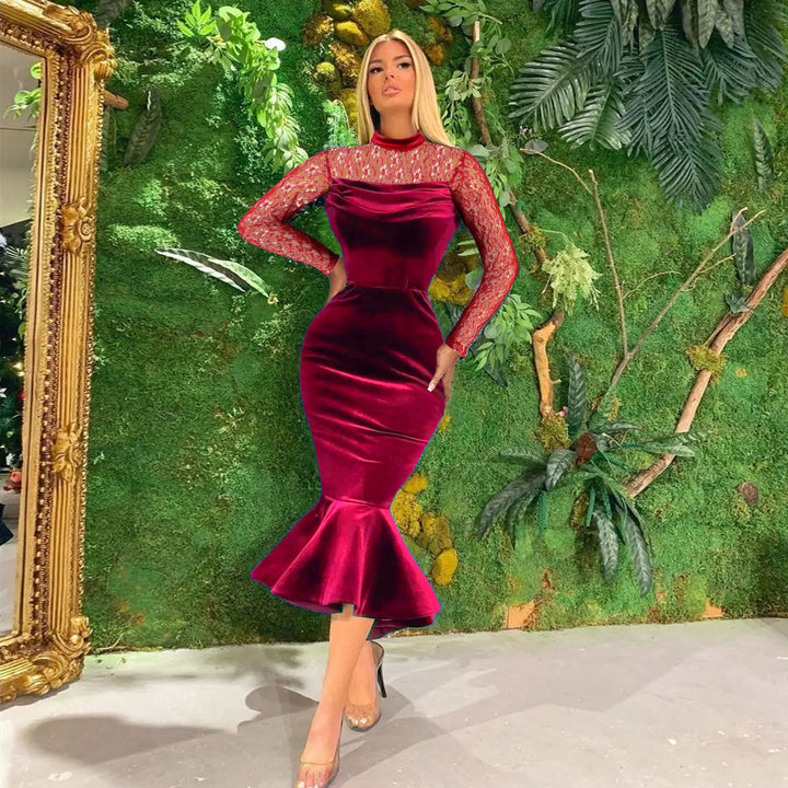 Damen Elegant Fit-and-Flare Kleid mit Spitzenärmeln Echo Archiv